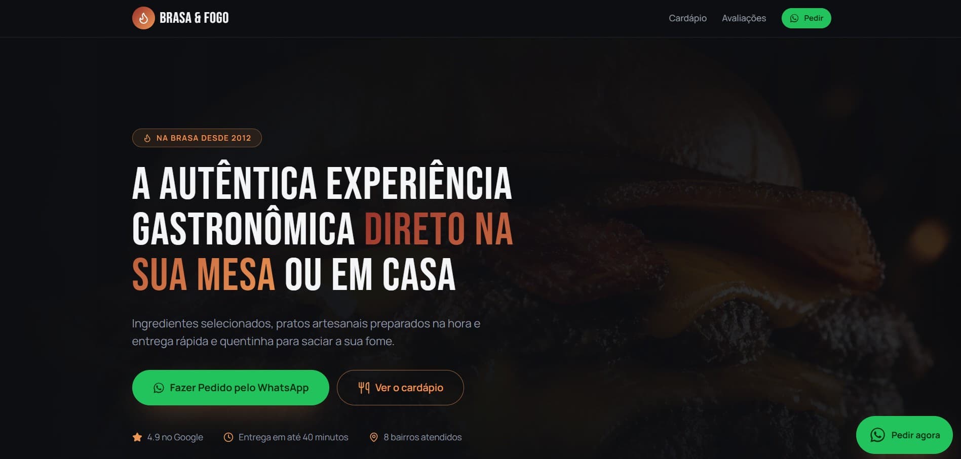 Landing page de demonstração para Restaurante