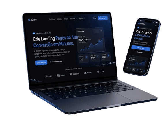 Landing page profissional da HC Web Sites exibida em um notebook e em um celular